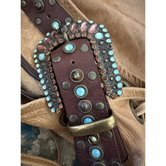 Leatherock Women's Brown Leather Crystal western Tote Shoulder Bag - Picture 8 of 8